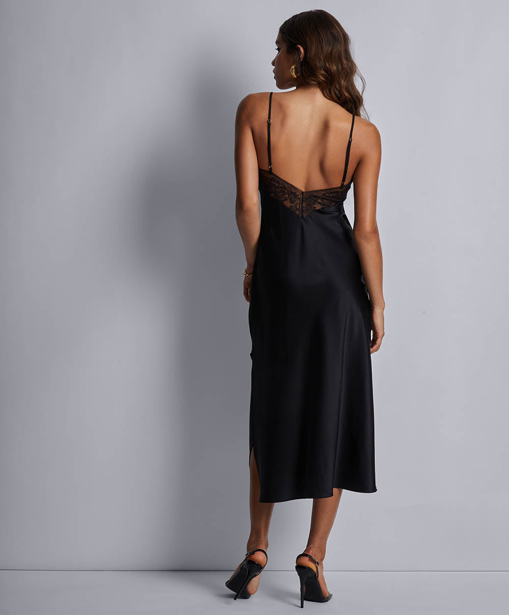 Nuisette longue soie Midnight whisper Noir Aubade 2S45-NOIR