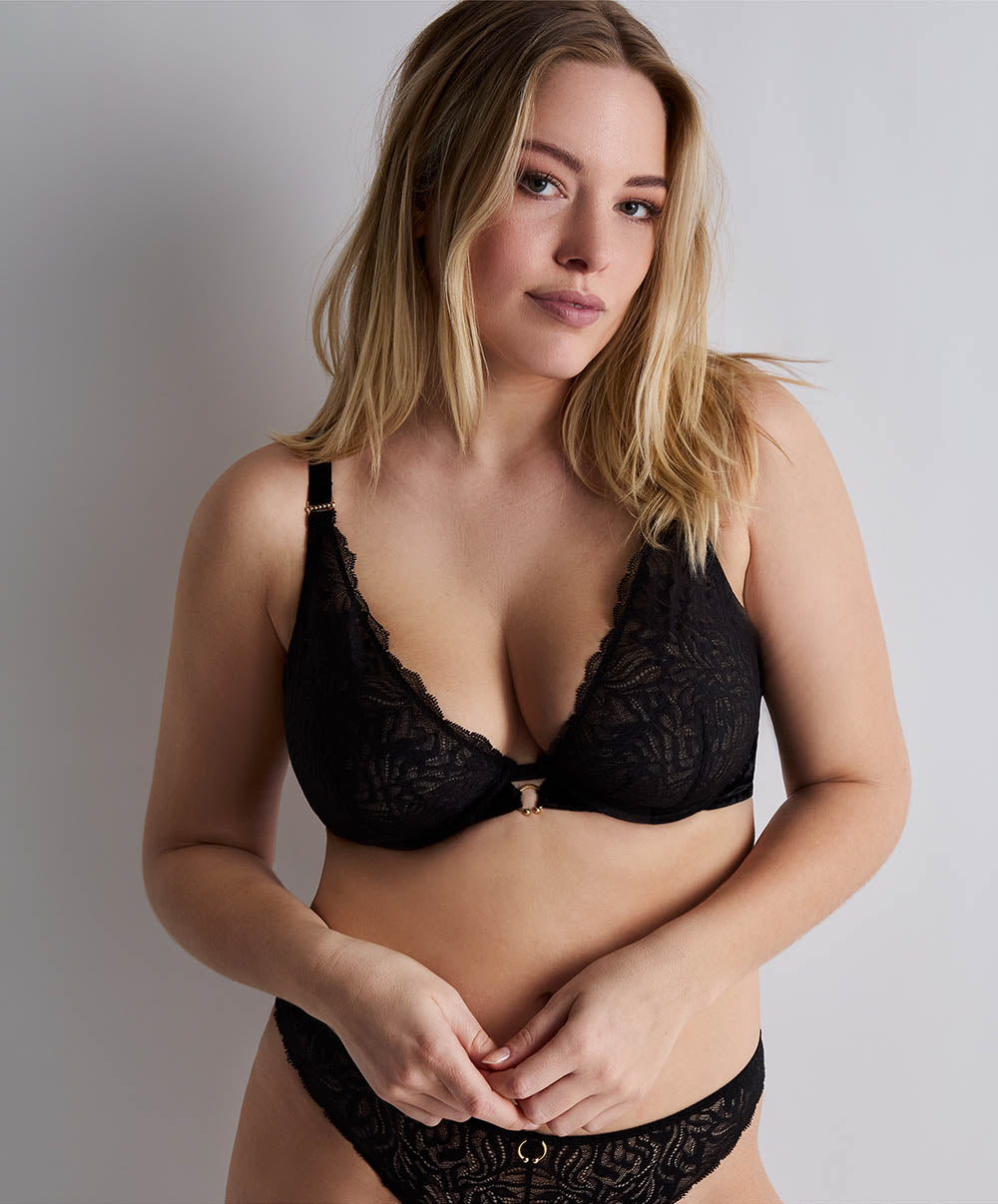 Soutien-gorge triangle ultra plongeant The night before Black bird Aubade 3IF12-BLAB