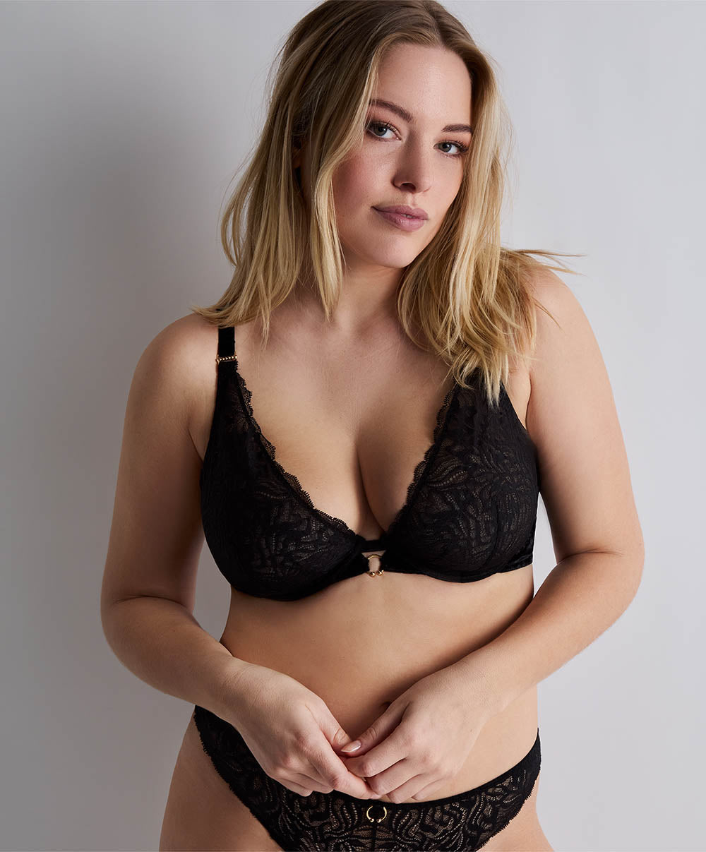 Soutien-gorge triangle ultra plongeant The night before Black bird Aubade 3IF12-BLAB