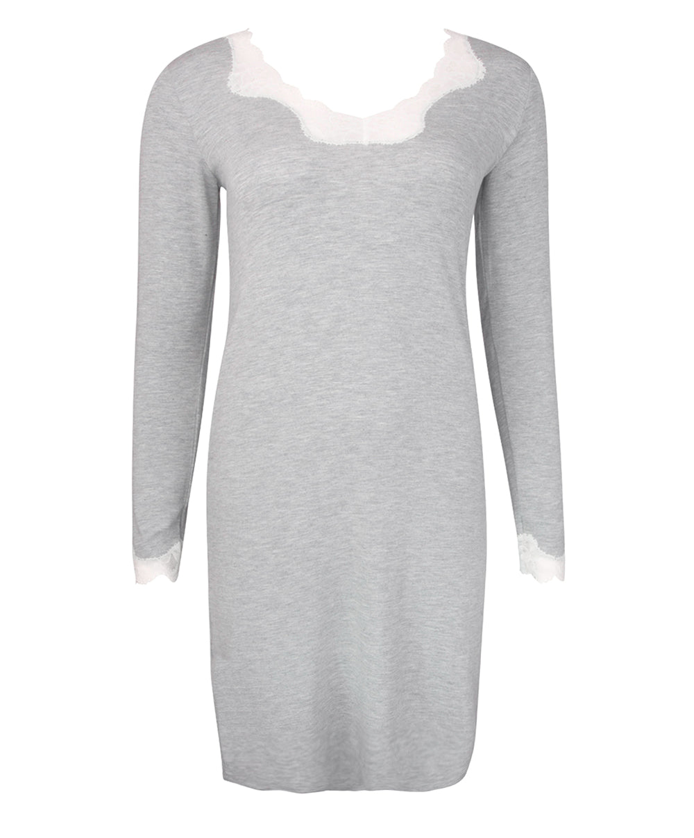 Chemise de nuit manches longues col en V Antigel de Lise Charmel Simply Perfect chiné gris ENA1306-CG