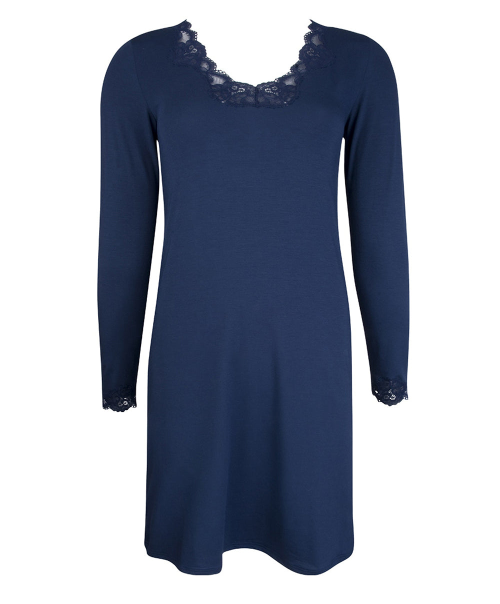 Chemise de nuit manches longues col en V Antigel de Lise Charmel Simply Perfect bleu marine ENA1306-BM