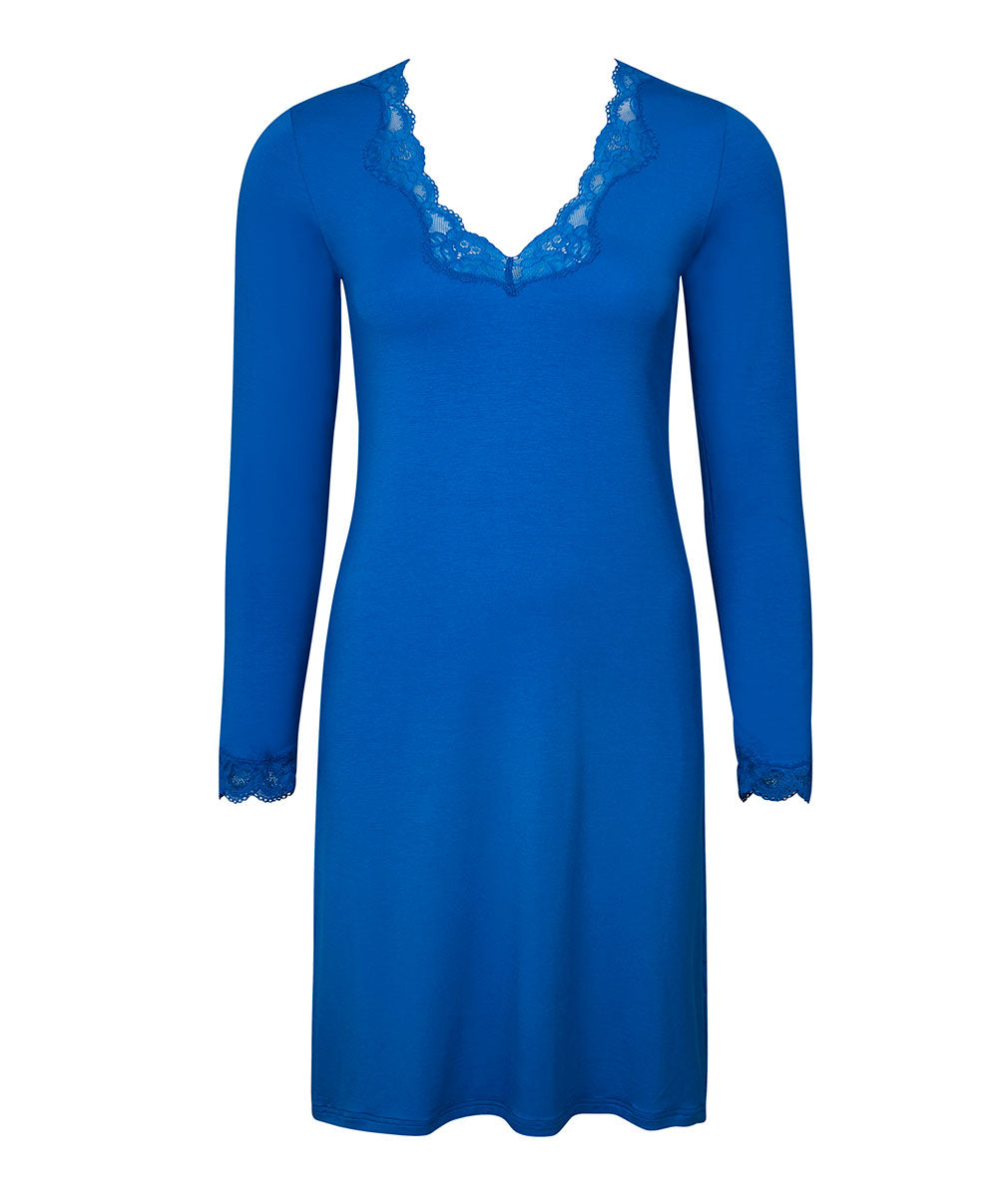 Chemise de nuit manches longues col en V Antigel de Lise Charmel Simply Perfect bleu cobalt ENA1306-SC