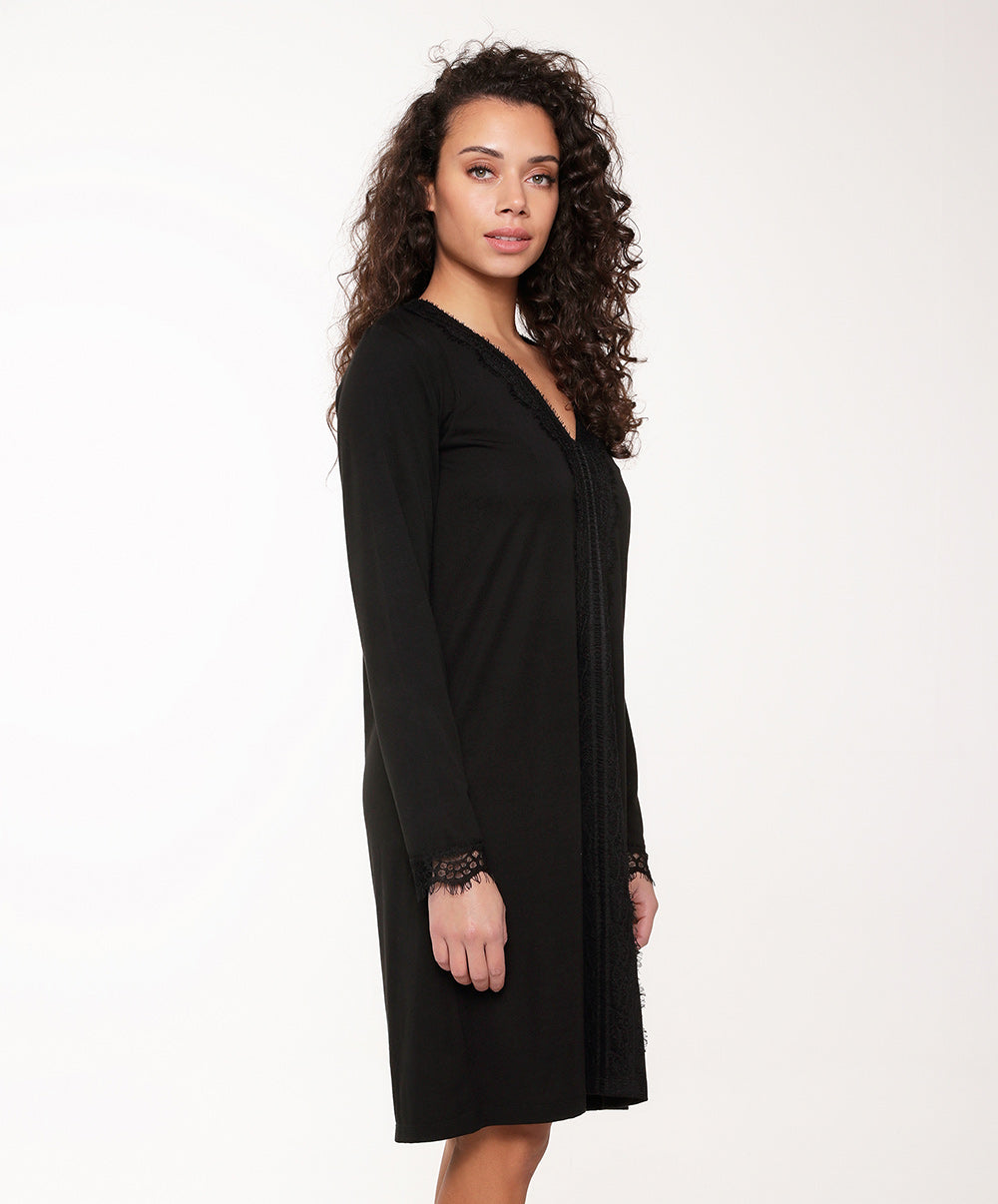 Chemise de nuit noir inserts en dentelle Lingadore nightwear Lingadore 6318-02-NOIR