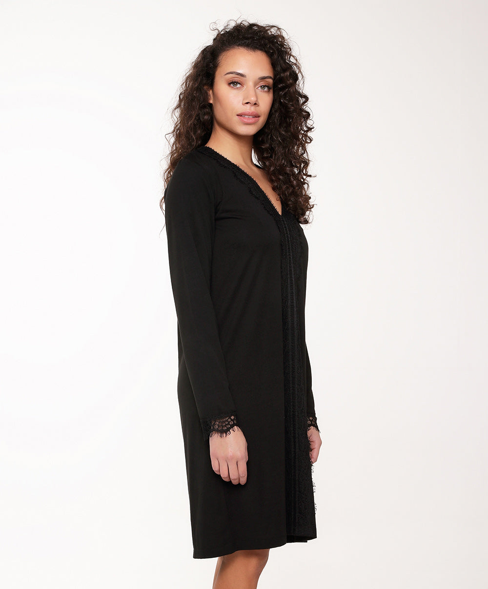 Chemise de nuit noir inserts en dentelle Lingadore nightwear Lingadore 6318-02-NOIR