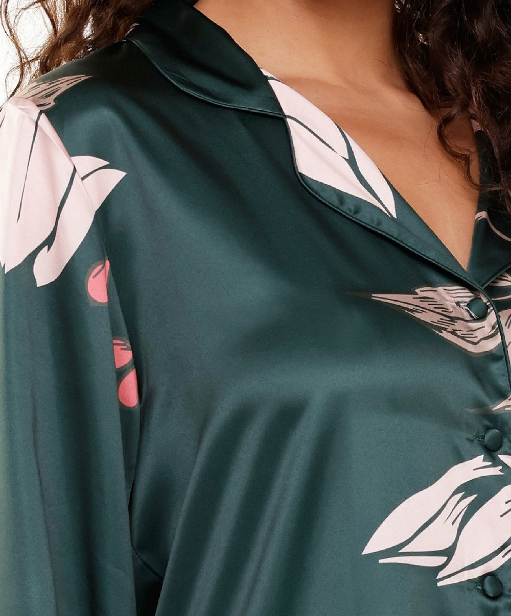Chemise de nuit satin imprimé fleurs Lingadore 7620-17-PRINT