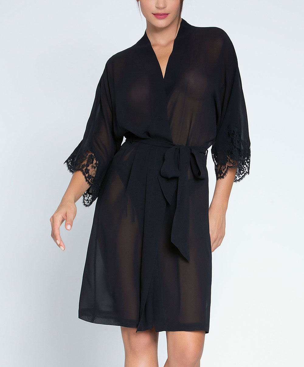 Déshabillé court en soie Lise Charmel Splendeur Soie noir ALC2680-NO