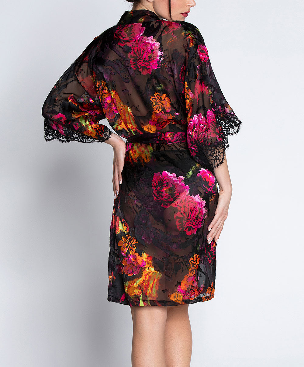 Déshabillé en soie et viscose Lise Charmel Floraison Passion safran rose ALH2086-SR