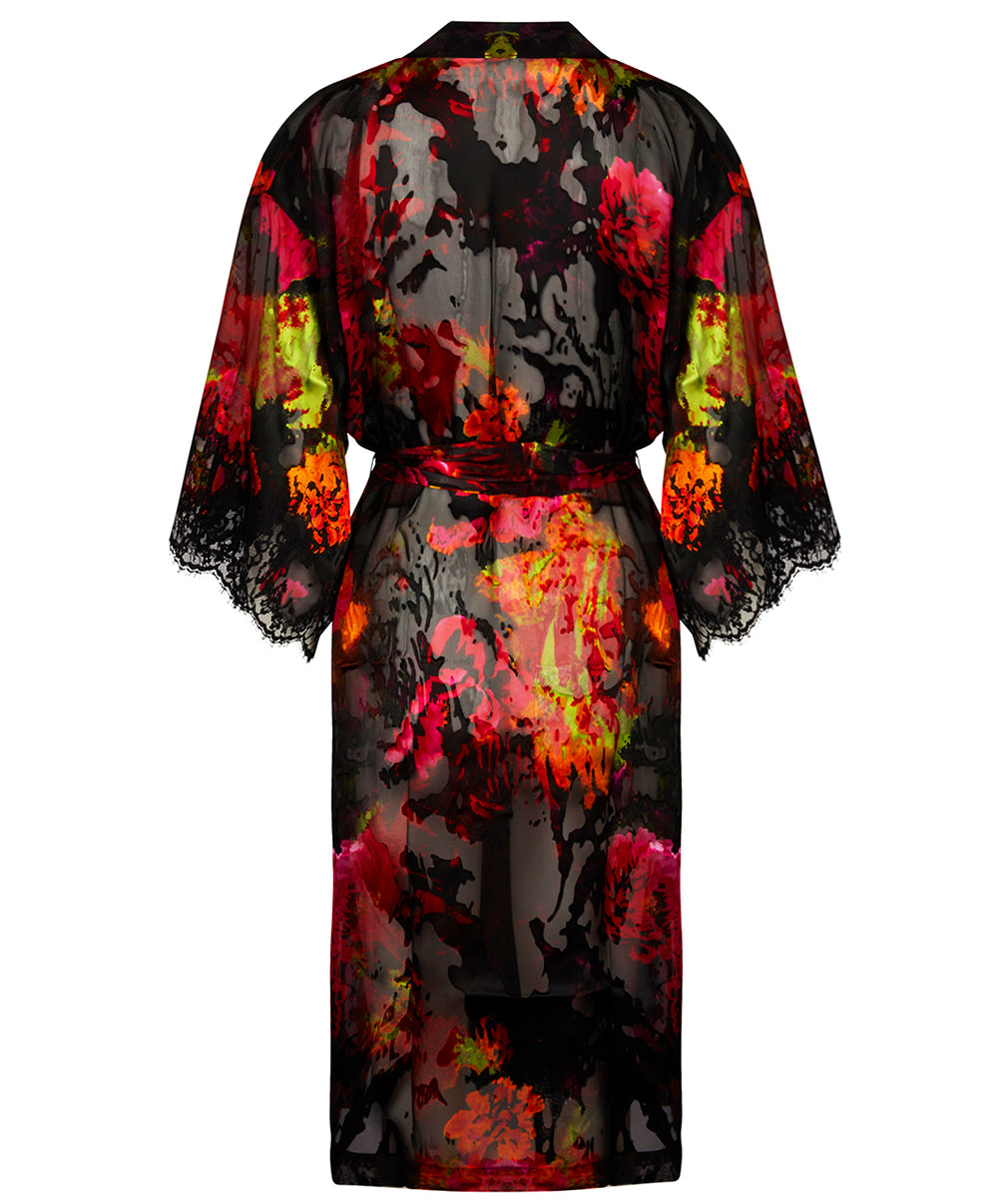 Déshabillé en soie et viscose Lise Charmel Floraison Passion safran rose ALH2086-SR