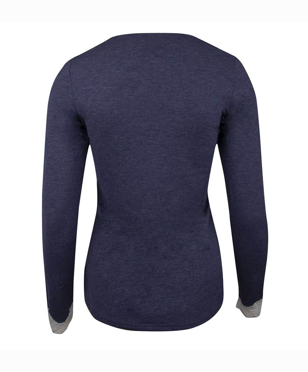 T-shirt manches longues col V Antigel de Lise Charmel Simply Perfect bleu chiné ENA2006-BN