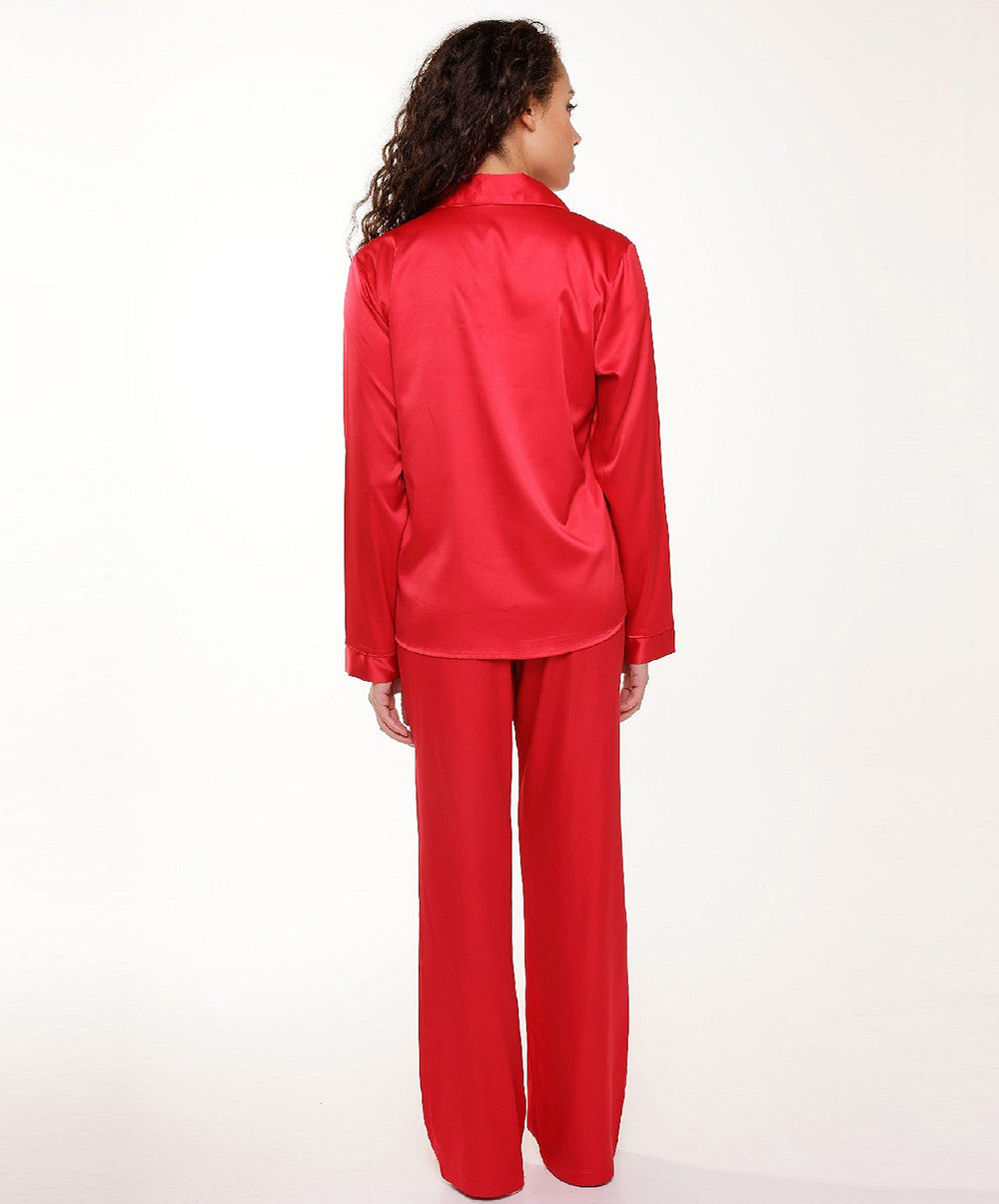 Ensemble pyjama chemise et pantalon satinés rouge cerise Lingadore Lingadore nightwear 7624-164-CERI