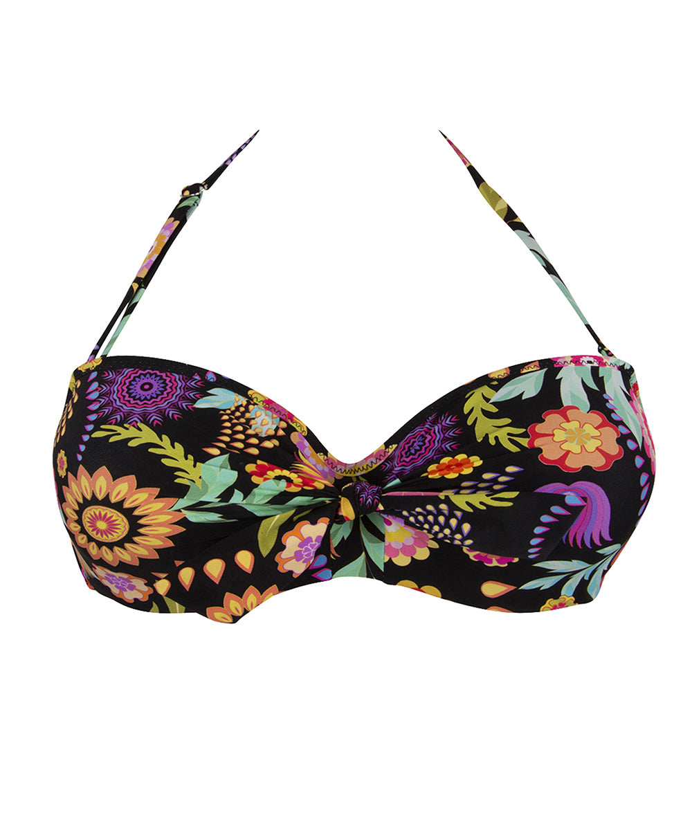 Haut de maillot de bain bandeau coque La Muse en Fleurs bouquet radieux noir Antigel Bain EBB7130-BR