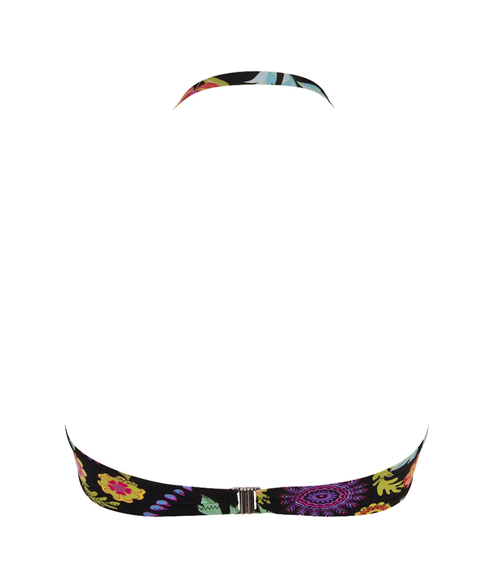 Haut de maillot de bain bandeau coque La Muse en Fleurs bouquet radieux noir Antigel Bain EBB7130-BR