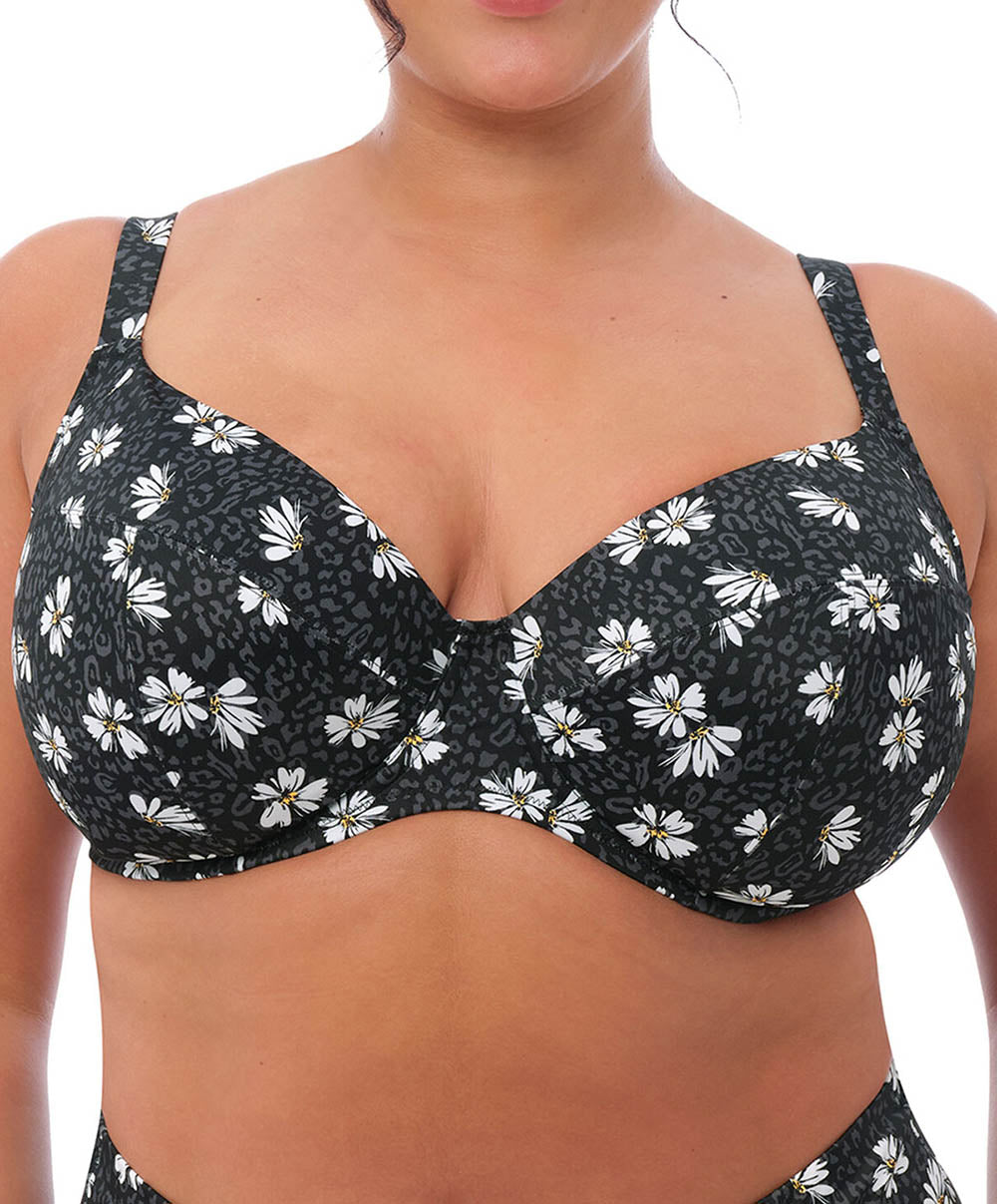 Haut de maillot de bain plunge grande taille Elomi swim Plain sailing Black daisy ES7274-BDY