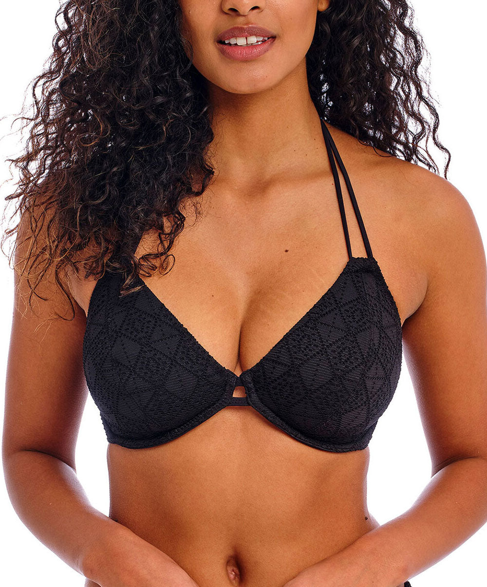 Haut de maillot de bain triangle tour de cou à armatures Nomad Nights noir Freya swim AS205404-BLK