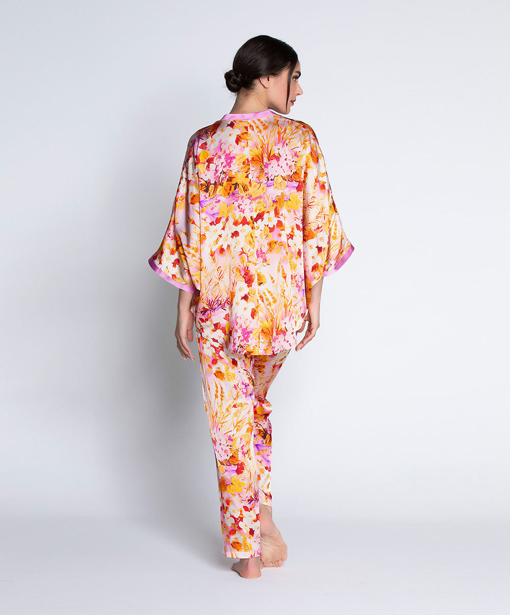 Kimono court en soie Lise Charmel Jardins de Lumière bouquet multicolore ALH2249-BL