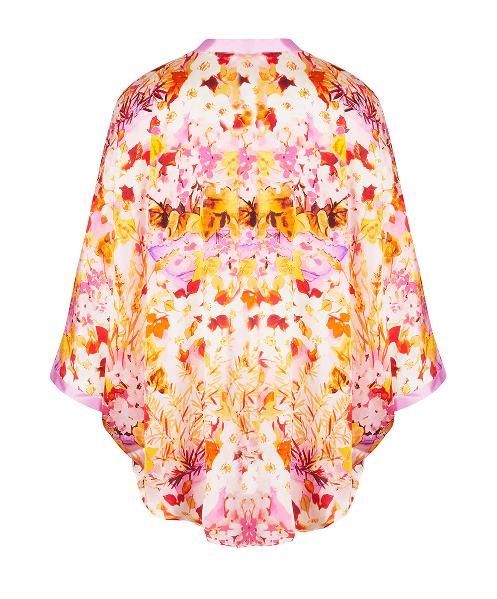 Kimono court en soie Lise Charmel Jardins de Lumière bouquet multicolore ALH2249-BL