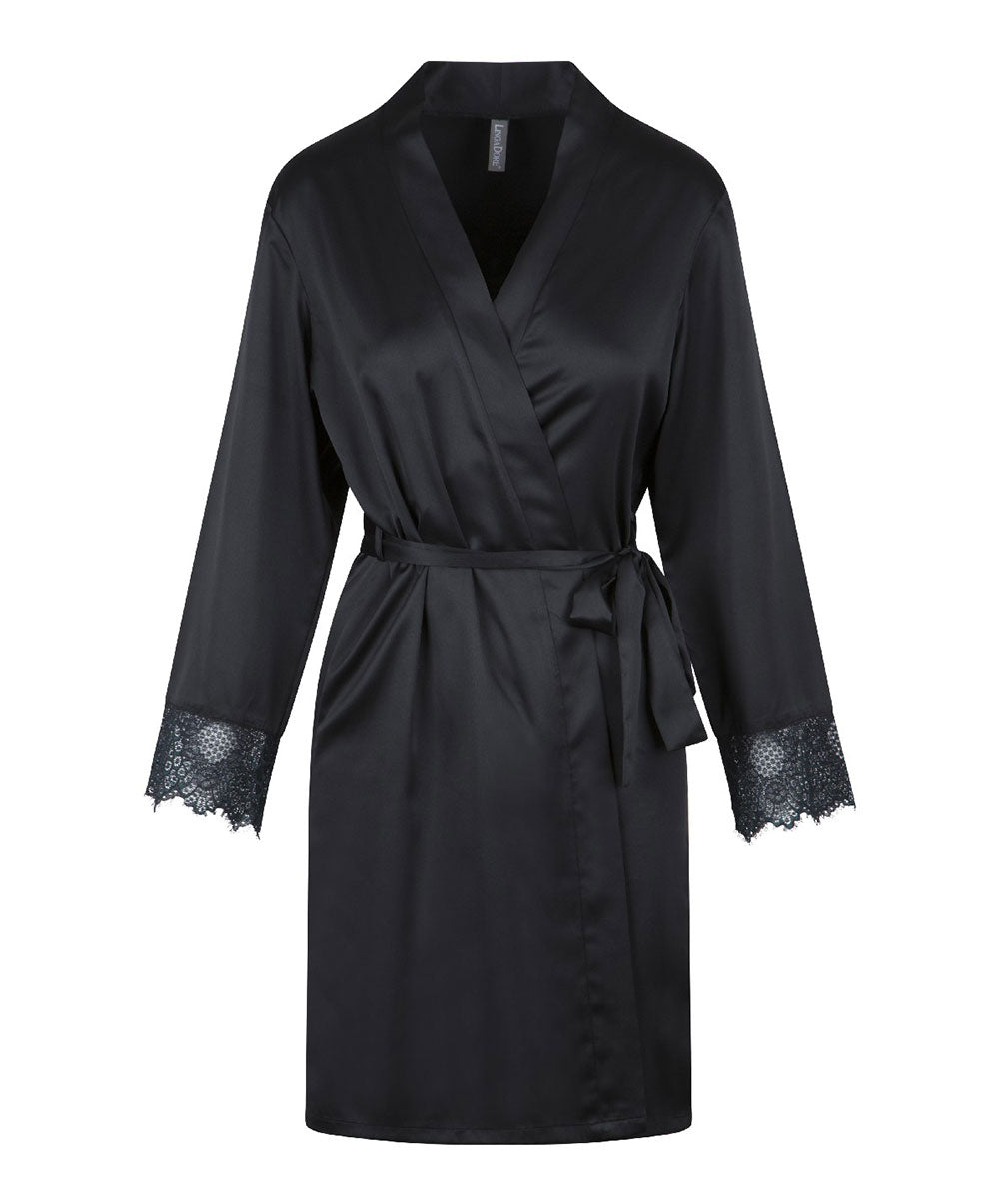 Kimono satiné sexy "black/peacock" Lingadore Lingadore nightwear 6811KM-27-BKPK