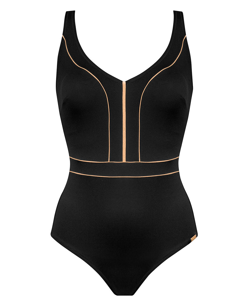 Maillot de bain 1 pièce gainant sans armatures Body Power black gold Charmline Swimwear sculptant CH-1740-552-709 100