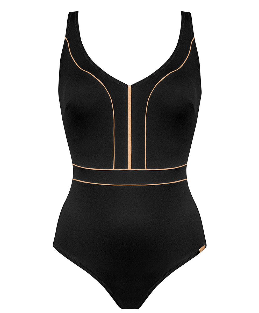 Maillot de bain 1 pièce gainant sans armatures Body Power black gold Charmline Swimwear sculptant CH-1740-552-709 100