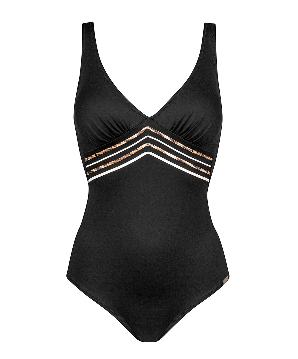 Maillot de bain 1 pièce gainant sans armatures Jungle Stripes black leo Charmline Swimwear sculptant CH-1737-541-455