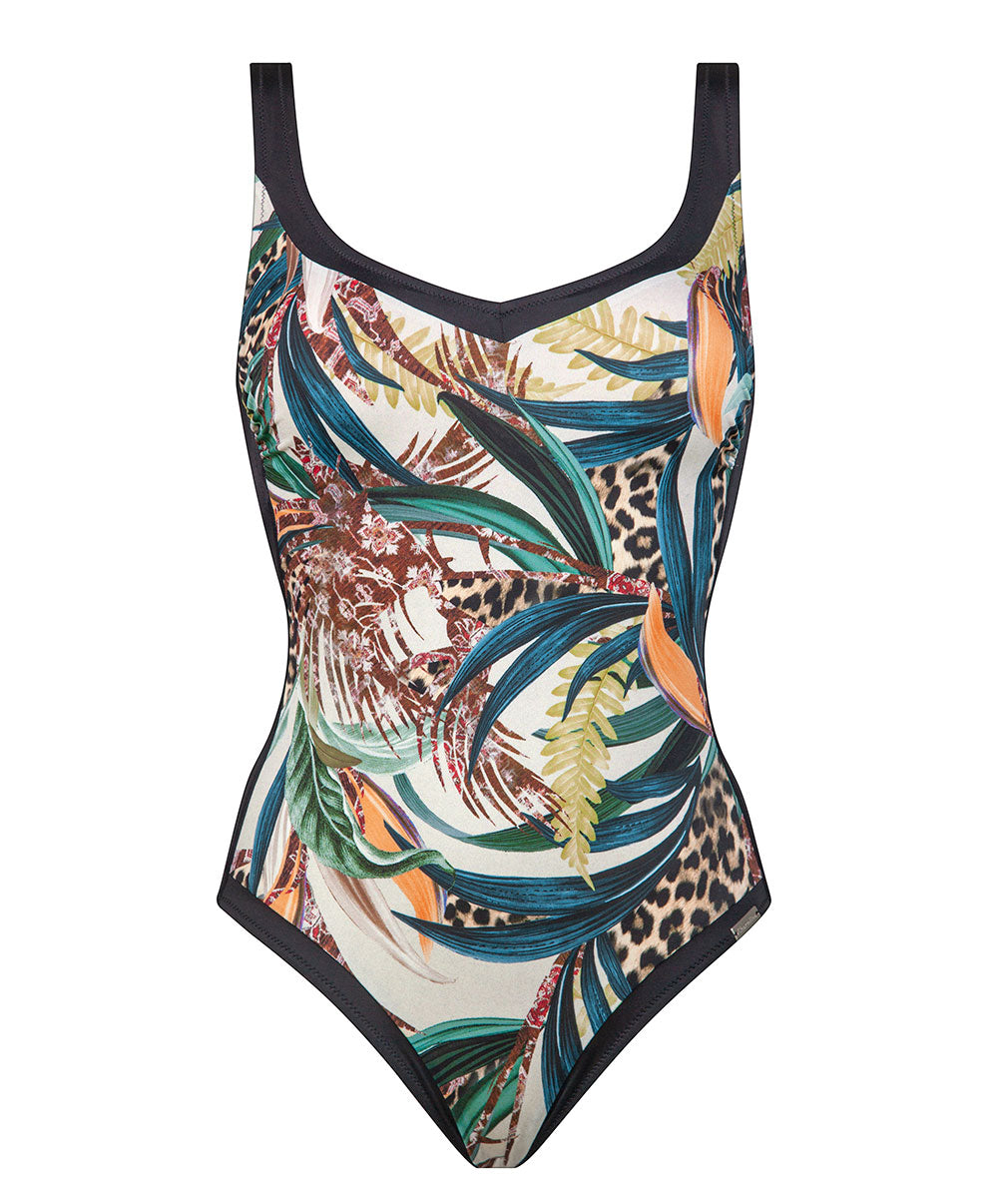 Maillot de bain 1 pièce gainant sans armatures Wild Swing botanical leo Charmline Swimwear sculptant CH-1437-457-067