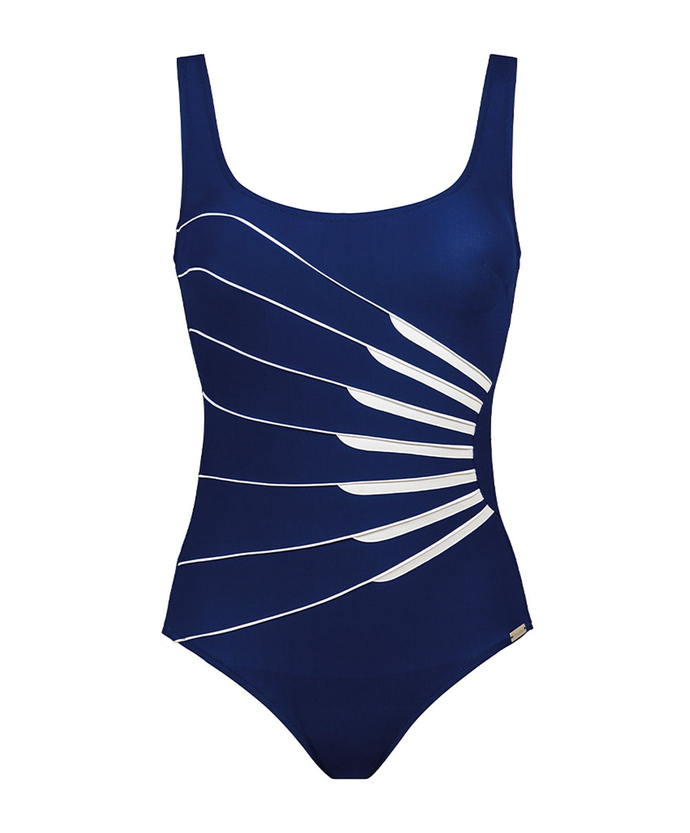 Maillot de bain 1 pièce gainant sans armatures bleu marine blanc Charmline Swimwear sculptant CH-1974-759-116