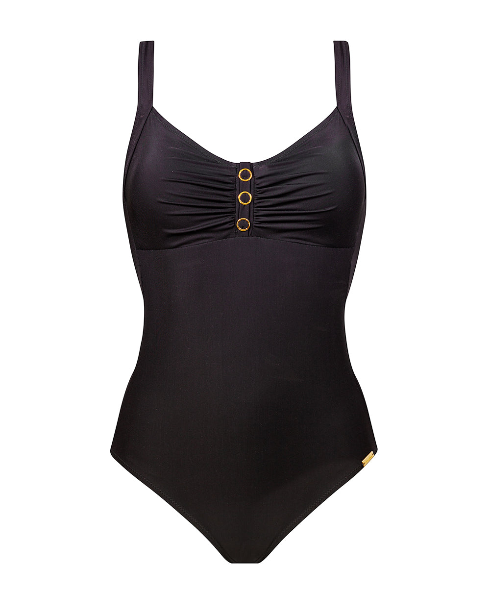 Maillot de bain 1 pièce gainant sans armatures black gold Charmline Swimwear sculptant CH-1890-547-709