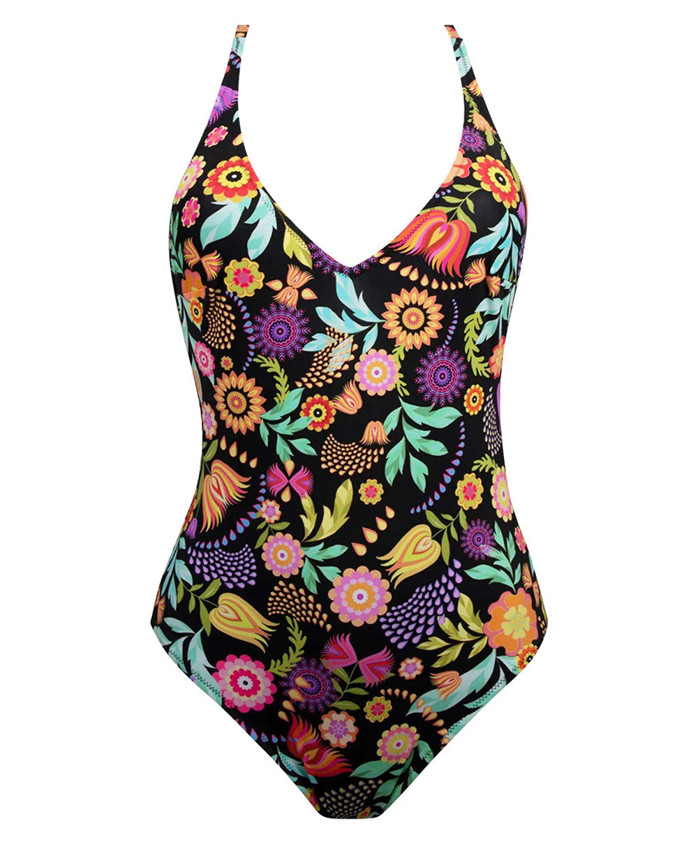Maillot de bain 1 pièce avec maintien La Muse en Fleurs bouquet radieux noir Antigel Bain EBB9230-BR 100