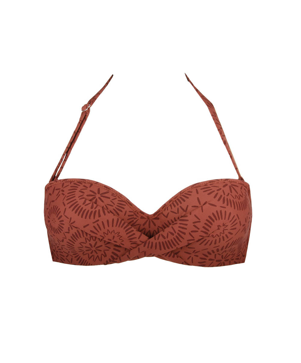 Maillot de bain bandeau tour de cou avec coques L'ethnica Ocre brune Antigel Bain EBB7174-BO