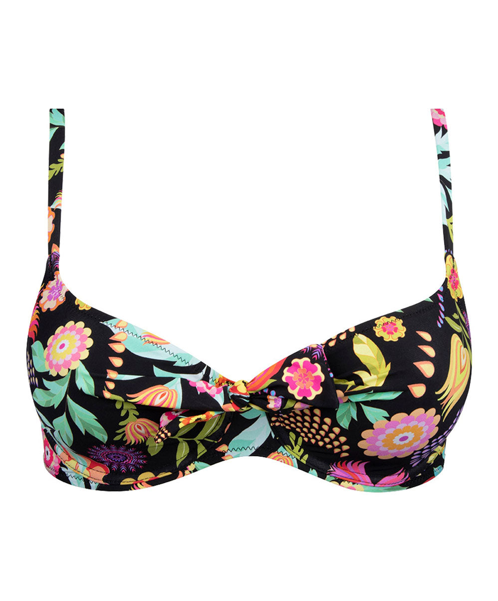 Maillot de bain trois quarts couvrant à armatures La Muse en Fleurs bouquet radieux noir Antigel Bain EBB6430-BR 10