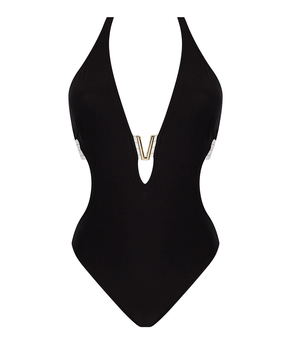 Maillot de bain une pièce sans armatures séduction tour de cou Lise Charmel bain Audace Voyage noir ABB9774-VJ