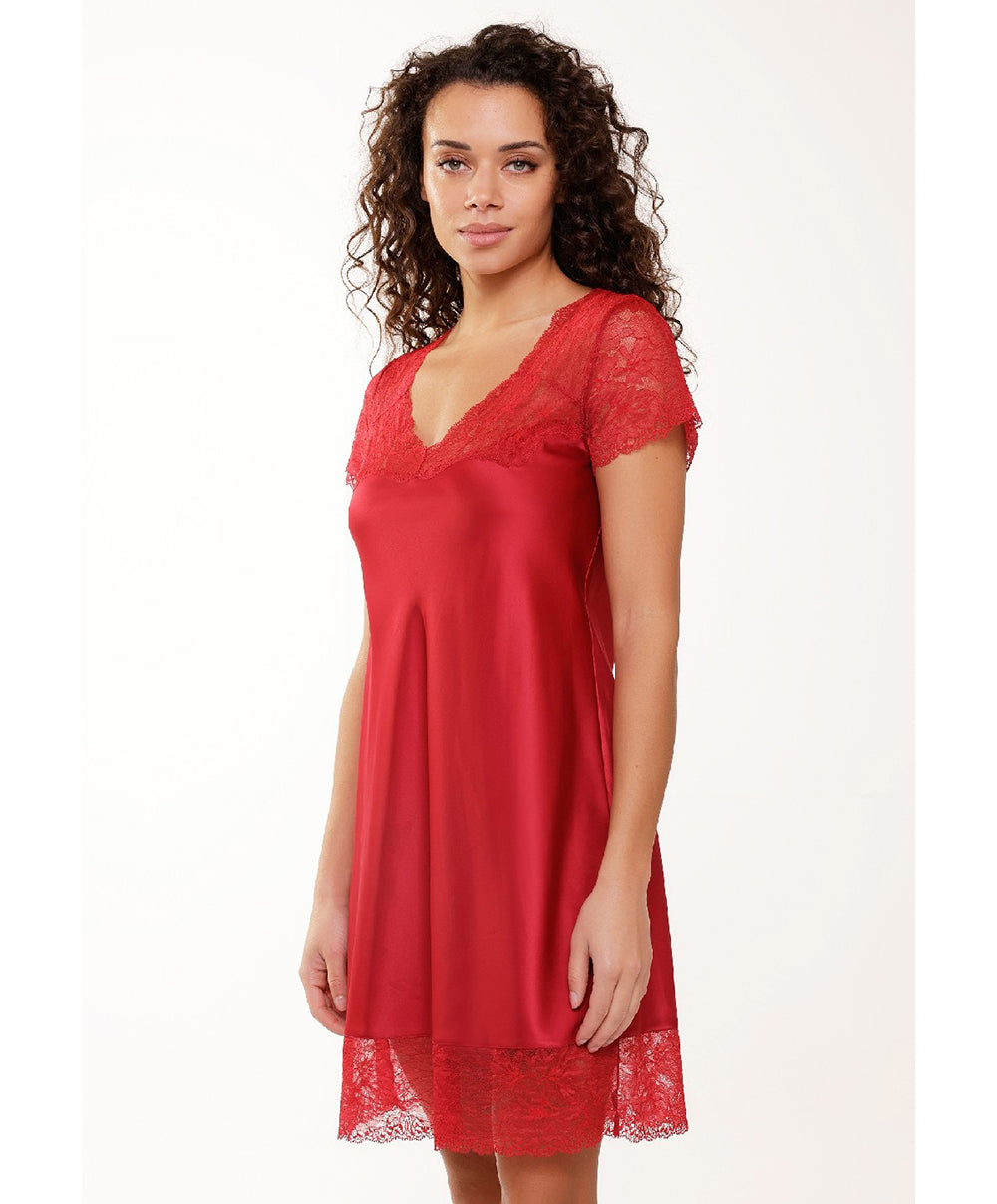 Robe de nuit sexy satinée rouge cerise Lingadore Lingadore nightwear 7504S-164-CERI