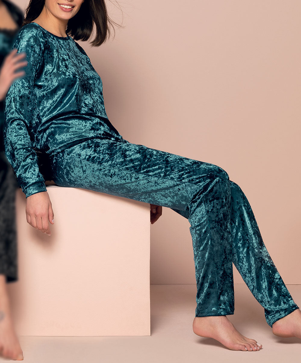 Pull manches longues en velours Antigel de Lise Charmel Velours en Fête bleu canard ELH5336-BC