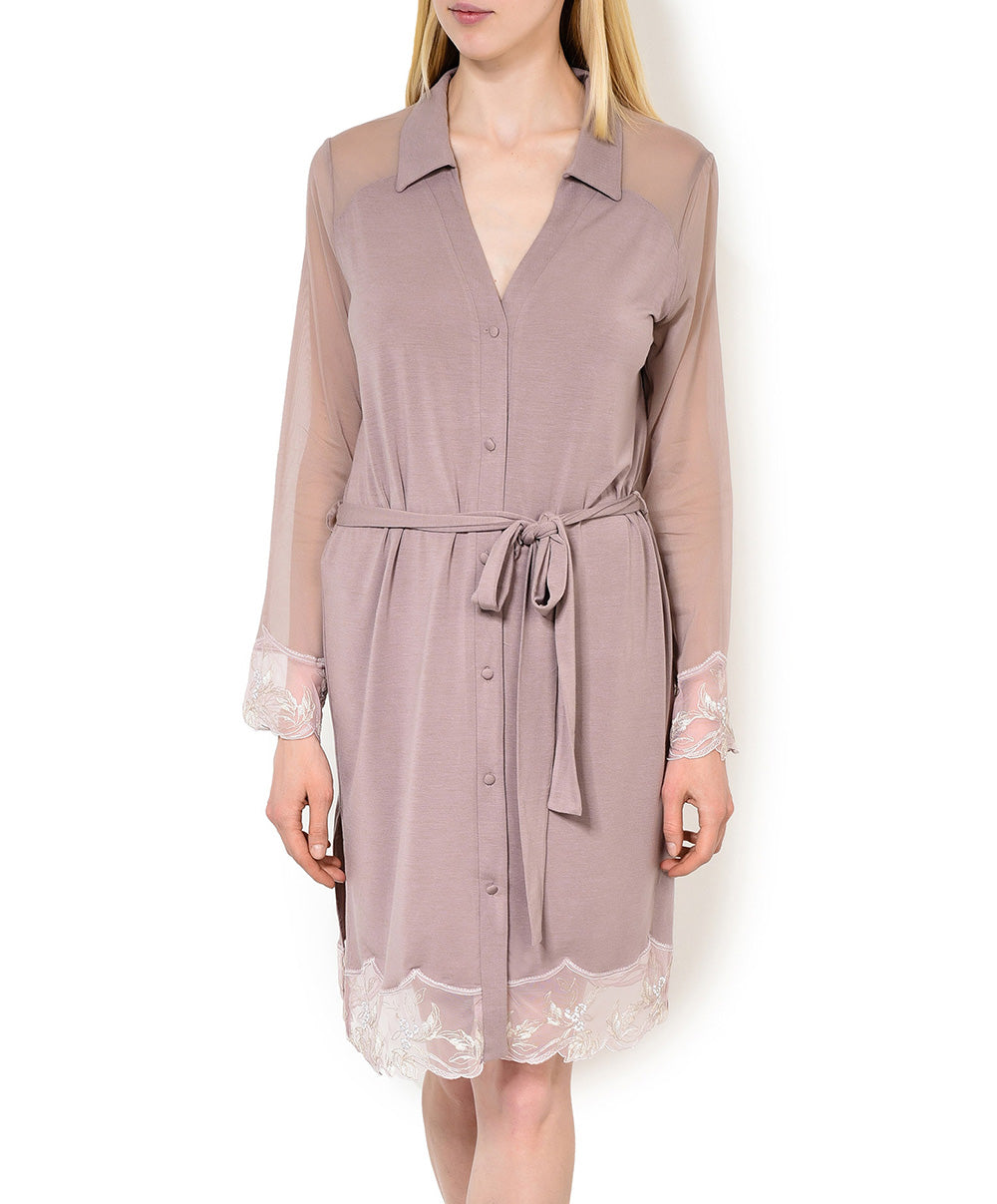 Robe de chambre luxe Lise Charmel Frisson Végétal rose ALG2112-VR