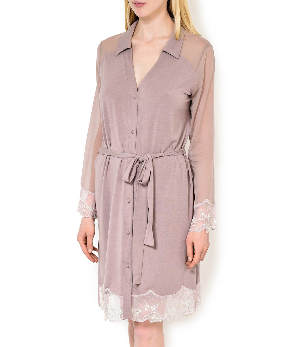 Robe de chambre luxe Lise Charmel Frisson Végétal rose ALG2112-VR