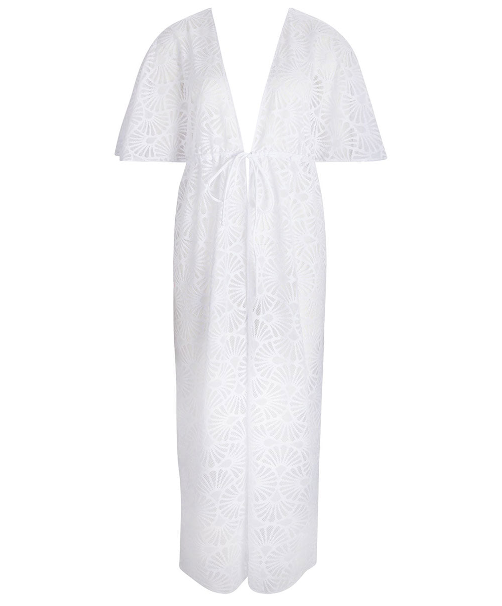 Robe de plage longue forme kimono La Muse Dentelle blanc Antigel Bain ESB2906-BL 10