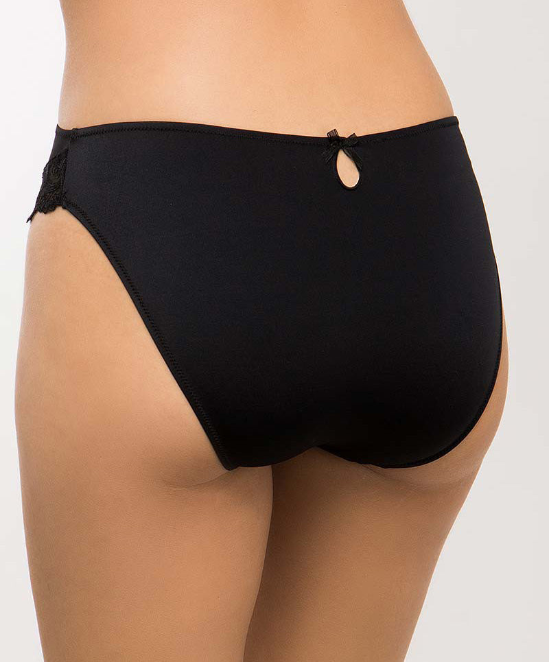 Slip grande taille dos opaque Acanthe Guipure arty noir Éprise de Lise Charmel BCG0207-AN face