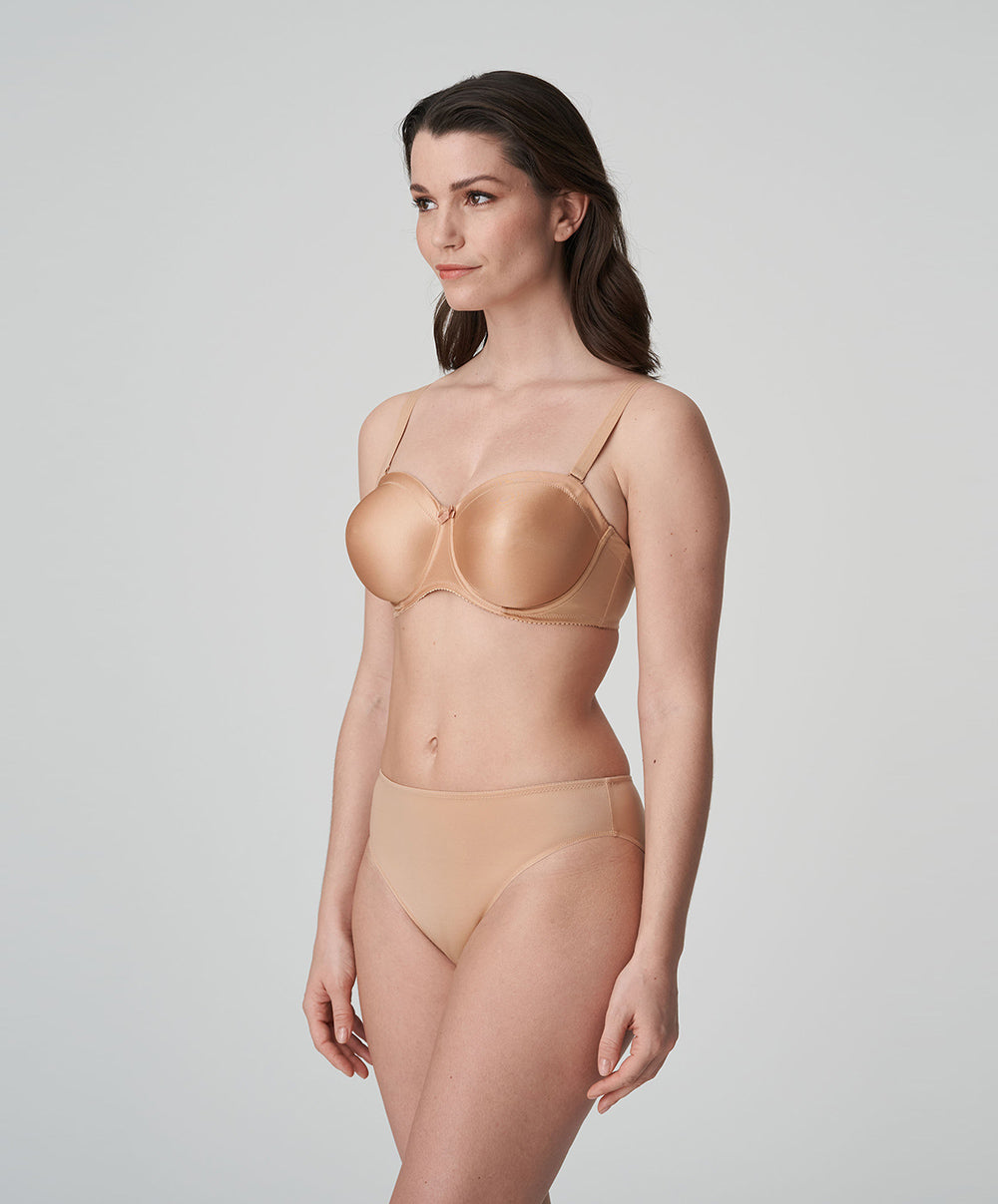 Soutien-gorge bandeau moulé lisse bretelles amovibles invisible à armatures PrimaDonna Satin cognac 0161331-COG