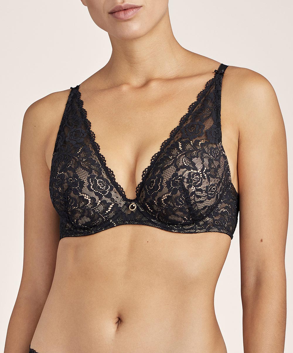 Soutien-gorge foulard triangle plunge effet push Rosessence noir Aubade HK81-NOIR