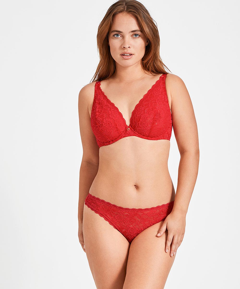 Soutien-gorge grande taille triangle plunge rouge Rosessence rouge gala Aubade HK12-02-GALA