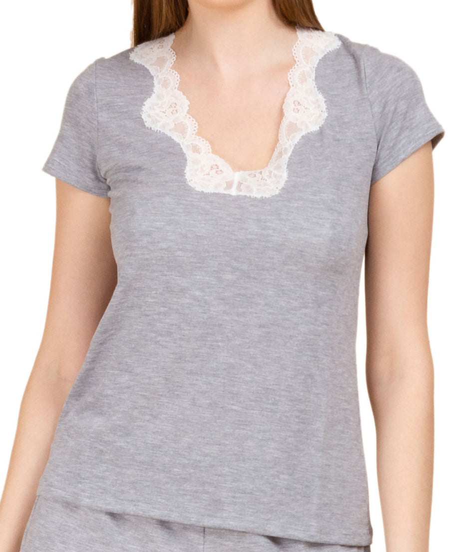 T-shirt manches courtes col en V Antigel de Lise Charmel Simply Perfect chiné gris ENA9106-CG
