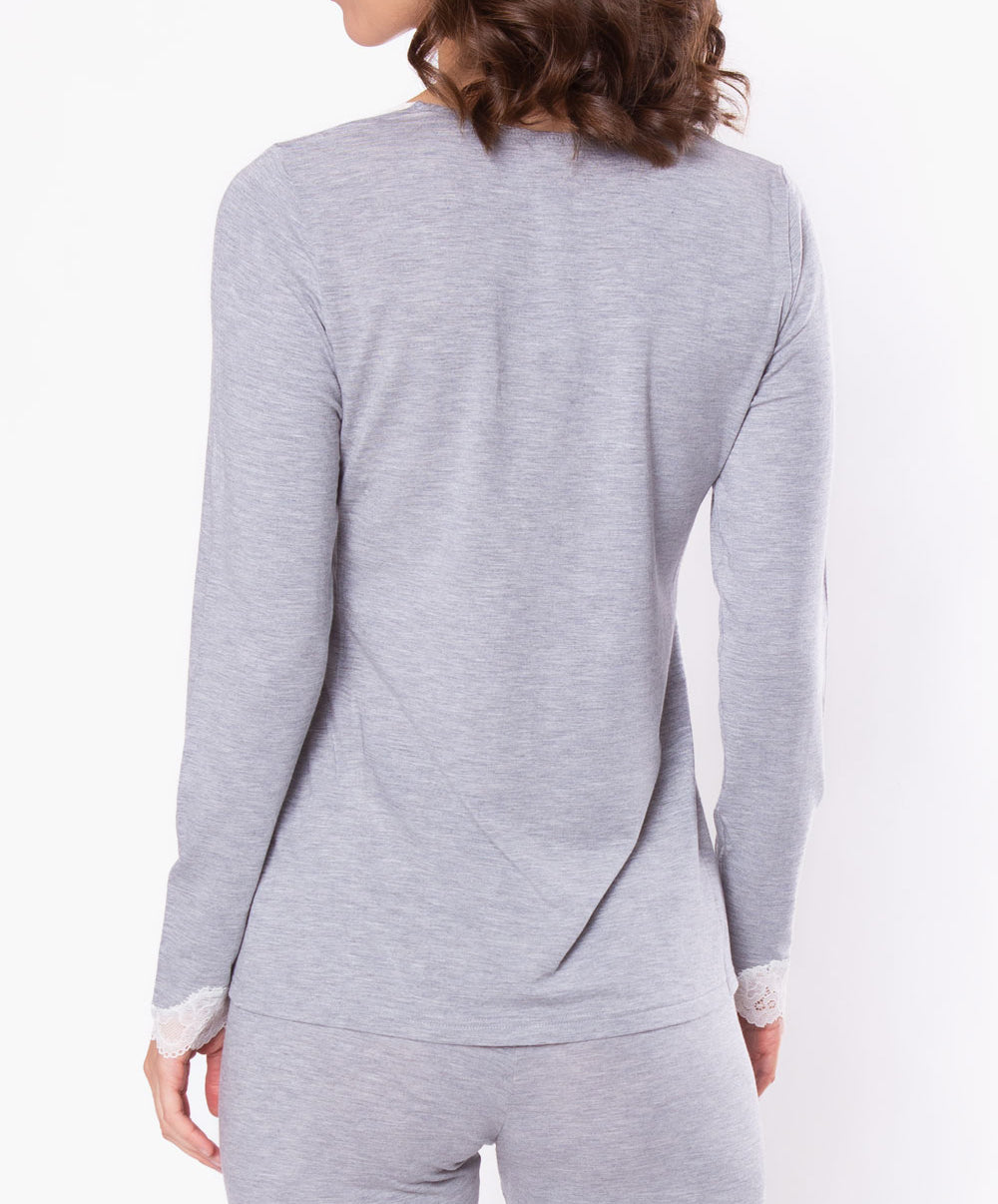 T-shirt manches longues col V Antigel de Lise Charmel Simply Perfect chiné gris ENA2006-CG