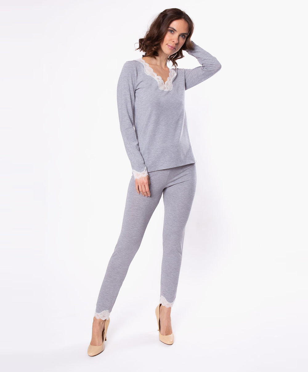 T-shirt manches longues col V Antigel de Lise Charmel Simply Perfect chiné gris ENA2006-CG