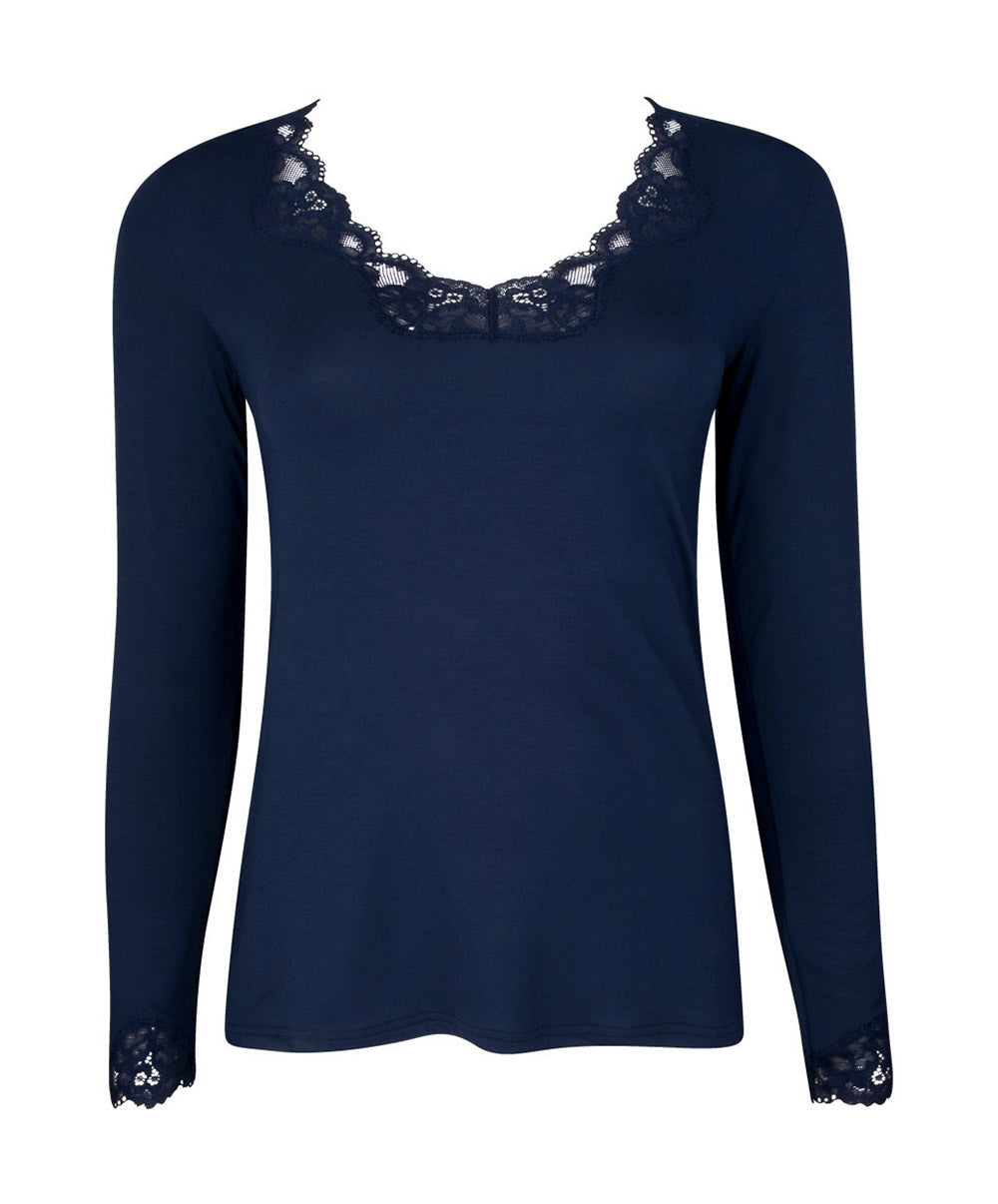 T-shirt manches longues col V Antigel de Lise Charmel Simply Perfect bleu marine ENA2006-BM