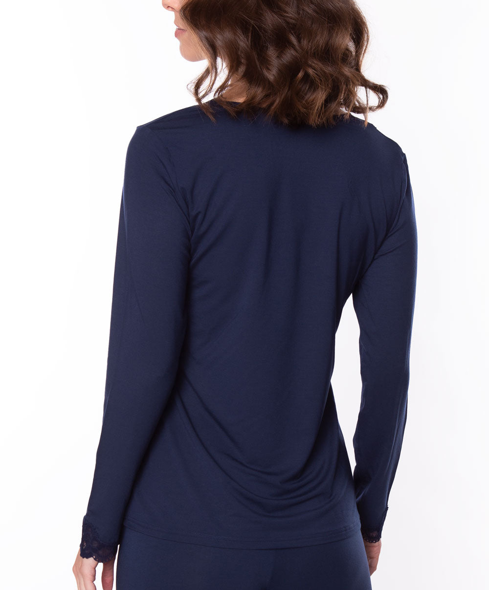 T-shirt manches longues col V Antigel de Lise Charmel Simply Perfect bleu marine ENA2006-BM