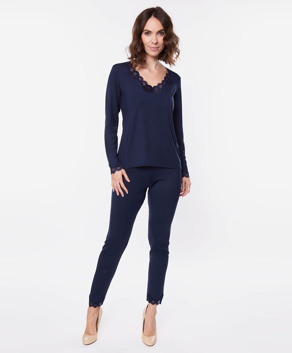 T-shirt manches longues col V Antigel de Lise Charmel Simply Perfect bleu marine ENA2006-BM