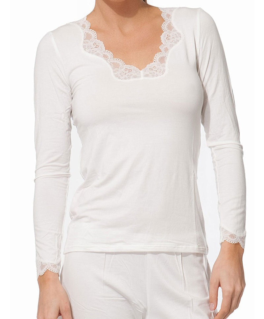 T-shirt manches longues col V Antigel de Lise Charmel Simply Perfect nacre ENA2006-NA