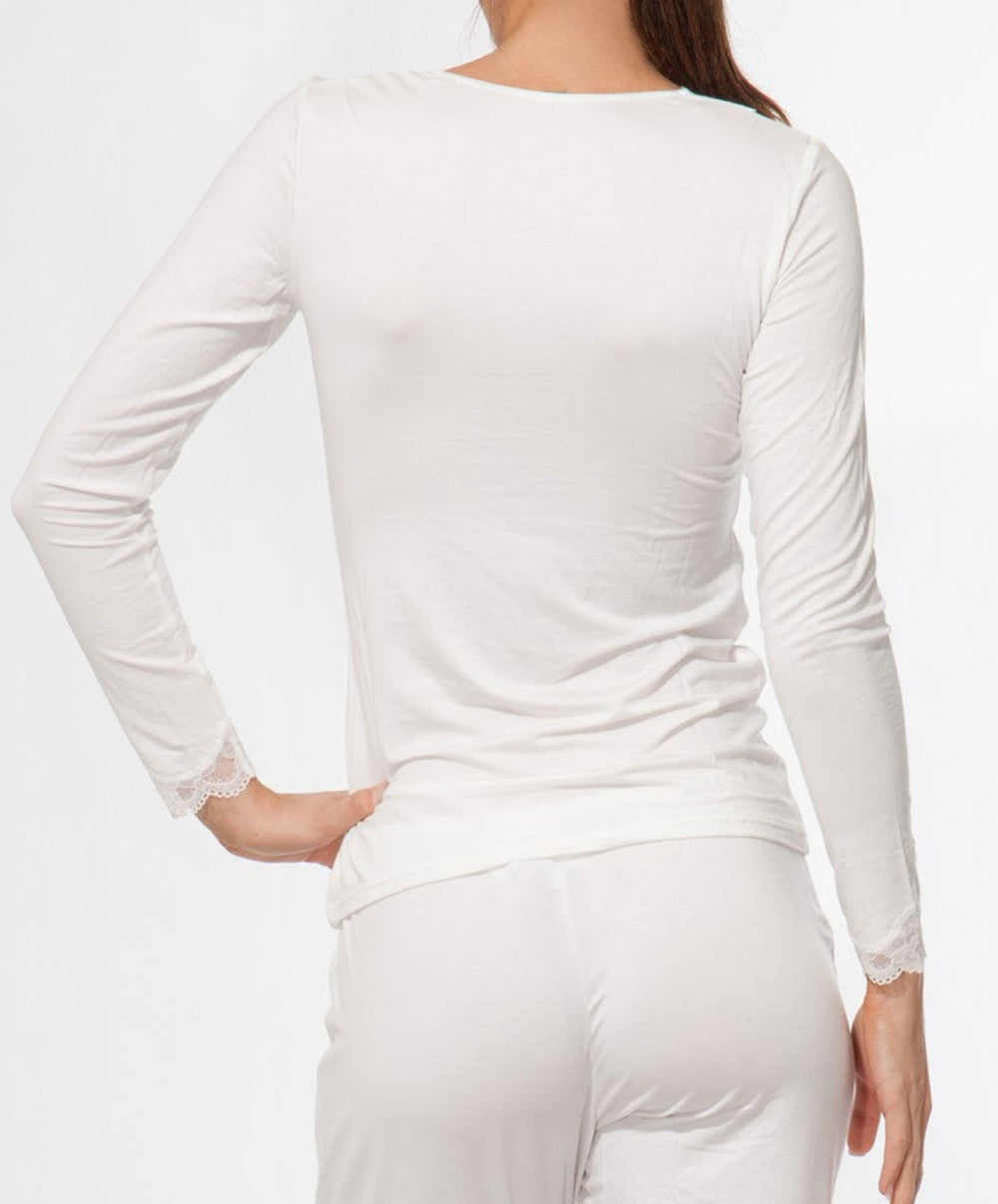 T-shirt manches longues col V Antigel de Lise Charmel Simply Perfect nacre ENA2006-NA