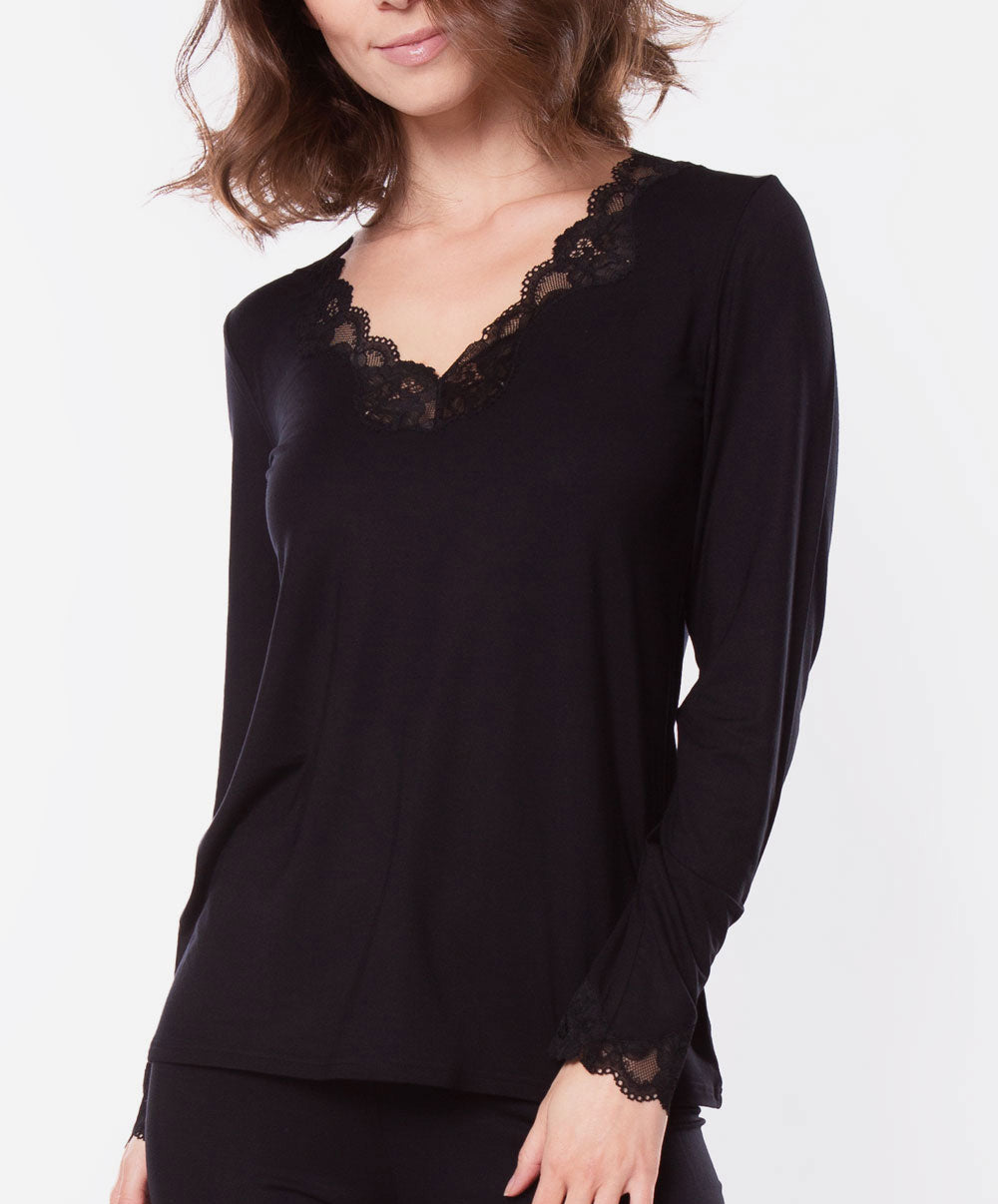 T-shirt manches longues col V Antigel de Lise Charmel Simply Perfect noir ENA2006-NO face