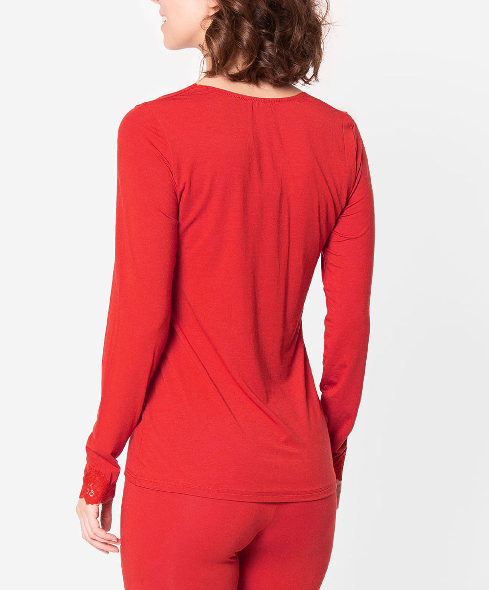 T-shirt manches longues col V Antigel de Lise Charmel Simply Perfect rouge capucine ENA2006-RC